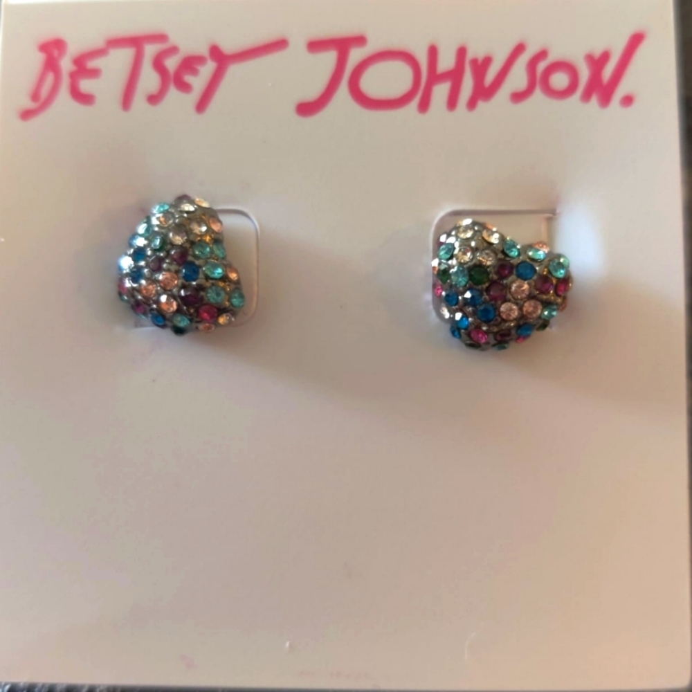 Brand new Betsy Johnson small pave heart earrings